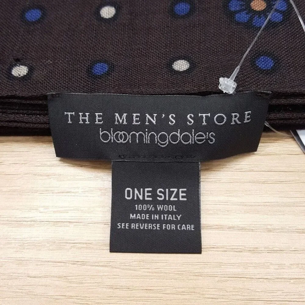 BLOOMINGDALES Mens Store Scarf Brown 100% Wool Floral Medallion Lightweight $198